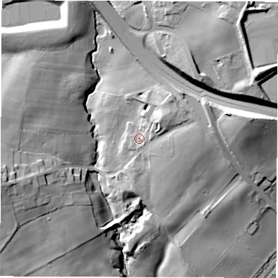 Shaded relief map of the ground around WF20UG, computed from Environment Agency LiDAR. The ground here sits at about 80 m above sea level and falls 42 m across the surrounding 800 m. Surface water reaching this point runs off ground lying to the north-east, 8.2 m higher.