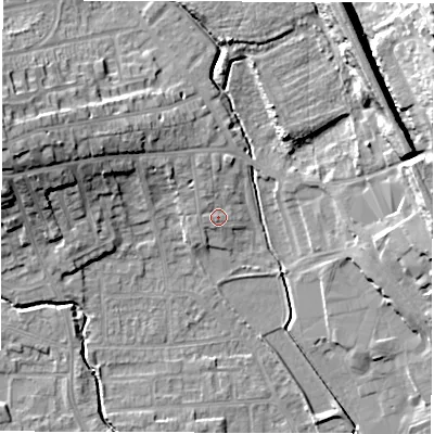 Shaded relief map of the ground around WF29AS, computed from Environment Agency LiDAR. The ground here sits at about 31 m above sea level and falls 23 m across the surrounding 800 m. Surface water reaching this point runs off ground lying to the north-north-west, 1.9 m higher.