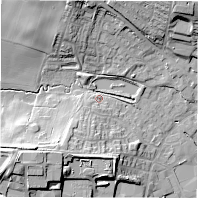 Shaded relief map of the ground around WF29TJ, computed from Environment Agency LiDAR. The ground here sits at about 40 m above sea level and falls 33 m across the surrounding 800 m. Surface water reaching this point runs off ground lying to the south-south-west, 11.3 m higher.