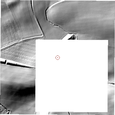 Shaded relief map of the ground around WF42PD, computed from Environment Agency LiDAR. and falls 30 m across the surrounding 800 m.