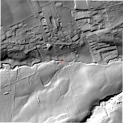 Shaded relief map of the ground around WF44DB, computed from Environment Agency LiDAR. The ground here sits at about 139 m above sea level and falls 48 m across the surrounding 800 m. Surface water reaching this point runs off ground lying to the north-west, 42.5 m higher.