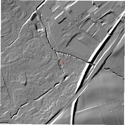 Shaded relief map of the ground around WF61WE, computed from Environment Agency LiDAR. The ground here sits at about 24 m above sea level and falls 19 m across the surrounding 800 m. Surface water reaching this point runs off ground lying to the south, 15.3 m higher.