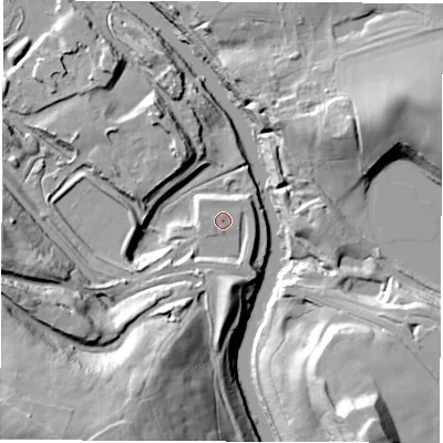 Shaded relief map of the ground around WF62JA, computed from Environment Agency LiDAR. The ground here sits at about 22 m above sea level and falls 52 m across the surrounding 800 m. Surface water reaching this point runs off ground lying to the south-west, 1.0 m higher.
