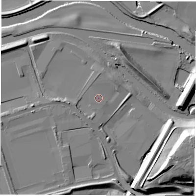Shaded relief map of the ground around WF62TZ, computed from Environment Agency LiDAR. The ground here sits at about 17 m above sea level and falls 29 m across the surrounding 800 m. Surface water reaching this point runs off ground lying to the north-north-west, 1.0 m higher.