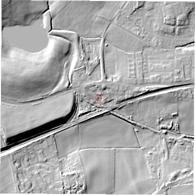 Shaded relief map of the ground around WF76DH, computed from Environment Agency LiDAR. The ground here sits at about 51 m above sea level and falls 21 m across the surrounding 800 m. Surface water reaching this point runs off ground lying to the north-north-east, 3.7 m higher.
