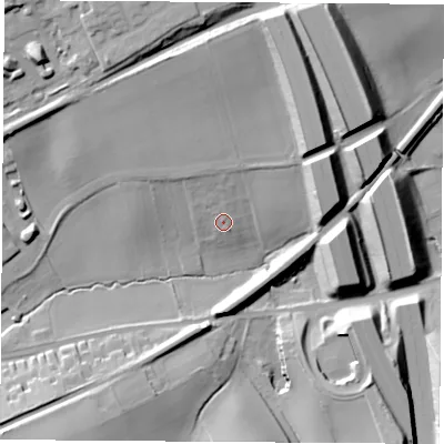 Shaded relief map of the ground around WF82TA, computed from Environment Agency LiDAR. The ground here sits at about 24 m above sea level and falls 27 m across the surrounding 800 m. Surface water reaching this point runs off ground lying to the north-north-west, 6.3 m higher.