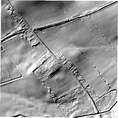 Shaded relief map of the ground around WF83EQ, computed from Environment Agency LiDAR. The ground here sits at about 27 m above sea level and falls 17 m across the surrounding 800 m. Surface water reaching this point runs off ground lying to the west-north-west, 1.5 m higher.