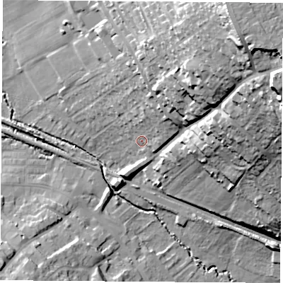 Shaded relief map of the ground around WF92SN, computed from Environment Agency LiDAR. The ground here sits at about 31 m above sea level and falls 52 m across the surrounding 800 m. Surface water reaching this point runs off ground lying to the north-east, 43.4 m higher.