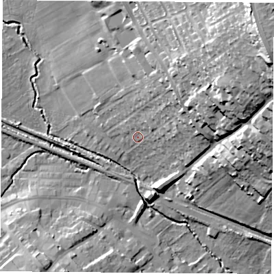 Shaded relief map of the ground around WF92TB, computed from Environment Agency LiDAR. The ground here sits at about 29 m above sea level and falls 52 m across the surrounding 800 m. Surface water reaching this point runs off ground lying to the north-east, 44.1 m higher.