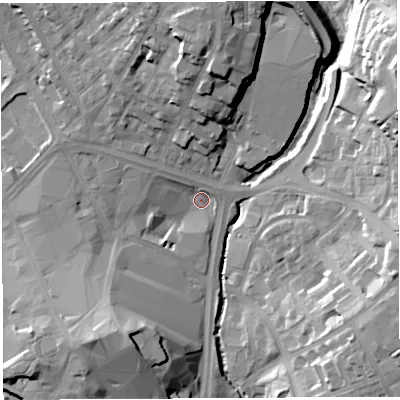Shaded relief map of the ground around WN11DN, computed from Environment Agency LiDAR. The ground here sits at about 34 m above sea level and falls 27 m across the surrounding 800 m. Surface water reaching this point runs off ground lying to the south-south-west, 16.9 m higher.