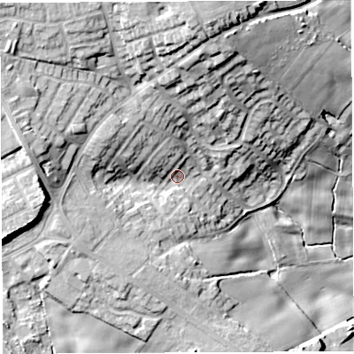 Shaded relief map of the ground around WN21XD, computed from Environment Agency LiDAR. The ground here sits at about 118 m above sea level and falls 33 m across the surrounding 800 m. Surface water reaching this point runs off ground lying to the west, 15.0 m higher.