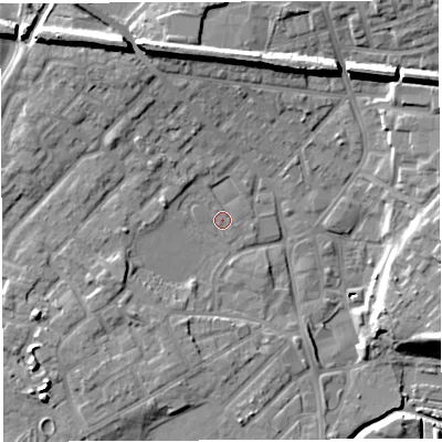 Shaded relief map of the ground around WN25AJ, computed from Environment Agency LiDAR. The ground here sits at about 29 m above sea level and falls 17 m across the surrounding 800 m. Surface water reaching this point runs off ground lying to the north-west, 2.8 m higher.