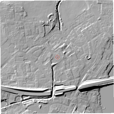 Shaded relief map of the ground around WN35TW, computed from Environment Agency LiDAR. The ground here sits at about 29 m above sea level and falls 16 m across the surrounding 800 m. Surface water reaching this point runs off ground lying to the south-south-west, 2.3 m higher.