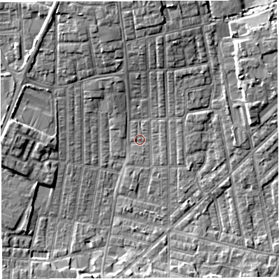Shaded relief map of the ground around WN71NQ, computed from Environment Agency LiDAR. The ground here sits at about 24 m above sea level and falls 7 m across the surrounding 800 m. Surface water reaching this point runs off ground lying to the north, 7.0 m higher.