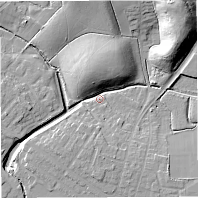 Shaded relief map of the ground around WN72TF, computed from Environment Agency LiDAR. The ground here sits at about 21 m above sea level and falls 24 m across the surrounding 800 m. Surface water reaching this point runs off ground lying to the north-east, 22.0 m higher.