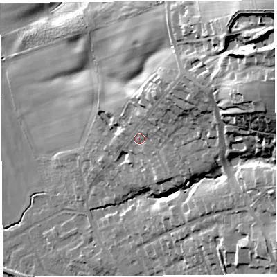 Shaded relief map of the ground around WN87EA, computed from Environment Agency LiDAR. The ground here sits at about 24 m above sea level and falls 56 m across the surrounding 800 m. Surface water reaching this point runs off ground lying to the north-east, 20.1 m higher.