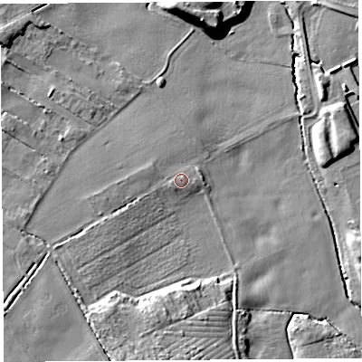 Shaded relief map of the ground around WN89PY, computed from Environment Agency LiDAR. The ground here sits at about 63 m above sea level and falls 16 m across the surrounding 800 m. Surface water reaching this point runs off ground lying to the south-south-west, 8.2 m higher.
