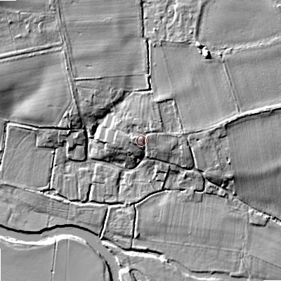 Shaded relief map of the ground around WR103AD, computed from Environment Agency LiDAR. The ground here sits at about 18 m above sea level and falls 12 m across the surrounding 800 m. Surface water reaching this point runs off ground lying to the north-east, 1.7 m higher.