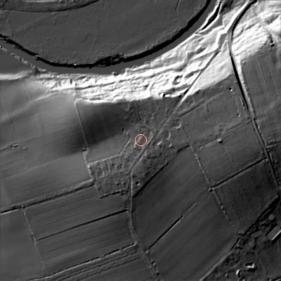 Shaded relief map of the ground around WR103HA, computed from Environment Agency LiDAR. The ground here sits at about 37 m above sea level and falls 32 m across the surrounding 800 m. Surface water reaching this point runs off ground lying to the south-east, 2.1 m higher.