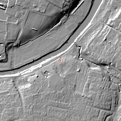 Shaded relief map of the ground around WR111JS, computed from Environment Agency LiDAR. The ground here sits at about 24 m above sea level and falls 13 m across the surrounding 800 m. Surface water reaching this point runs off ground lying to the south-south-west, 8.0 m higher.