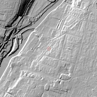 Shaded relief map of the ground around WR113AG, computed from Environment Agency LiDAR. The ground here sits at about 27 m above sea level and falls 24 m across the surrounding 800 m. Surface water reaching this point runs off ground lying to the south-east, 5.7 m higher.