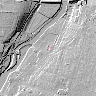 Shaded relief map of the ground around WR113HB, computed from Environment Agency LiDAR. The ground here sits at about 24 m above sea level and falls 26 m across the surrounding 800 m. Surface water reaching this point runs off ground lying to the south-east, 7.0 m higher.