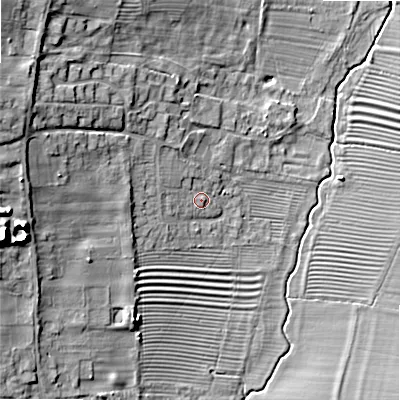 Shaded relief map of the ground around WR118LL, computed from Environment Agency LiDAR. The ground here sits at about 37 m above sea level and falls 21 m across the surrounding 800 m. Surface water reaching this point runs off ground lying to the west-north-west, 15.1 m higher.