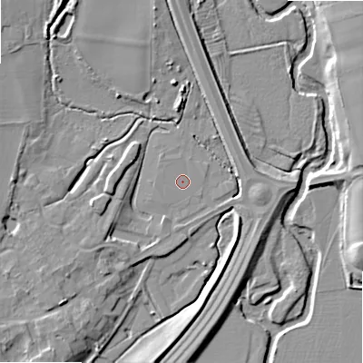 Shaded relief map of the ground around WR118SW, computed from Environment Agency LiDAR. The ground here sits at about 29 m above sea level and falls 10 m across the surrounding 800 m. Surface water reaching this point runs off ground lying to the south-west, 4.3 m higher.