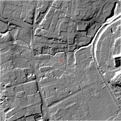 Shaded relief map of the ground around WR11RB, computed from Environment Agency LiDAR. The ground here sits at about 18 m above sea level and falls 26 m across the surrounding 800 m. Surface water reaching this point runs off ground lying to the east-south-east, 3.9 m higher.