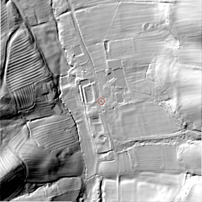 Shaded relief map of the ground around WR127JS, computed from Environment Agency LiDAR. The ground here sits at about 100 m above sea level and falls 61 m across the surrounding 800 m. Surface water reaching this point runs off ground lying to the east, 38.6 m higher.