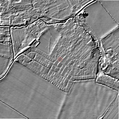 Shaded relief map of the ground around WR127NT, computed from Environment Agency LiDAR. The ground here sits at about 62 m above sea level and falls 12 m across the surrounding 800 m. Surface water reaching this point runs off ground lying to the east-south-east, 2.9 m higher.