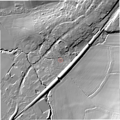 Shaded relief map of the ground around WR136QU, computed from Environment Agency LiDAR. The ground here sits at about 119 m above sea level and falls 36 m across the surrounding 800 m. Surface water reaching this point runs off ground lying to the north-east, 14.4 m higher.