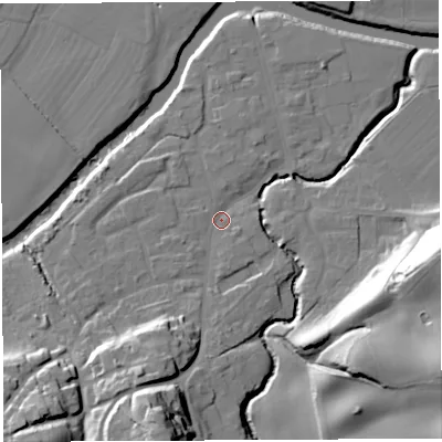 Shaded relief map of the ground around WR158EA, computed from Environment Agency LiDAR. The ground here sits at about 55 m above sea level and falls 32 m across the surrounding 800 m. Surface water reaching this point runs off ground lying to the south-south-west, 23.0 m higher.