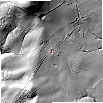 Shaded relief map of the ground around WR158NA, computed from Environment Agency LiDAR. The ground here sits at about 112 m above sea level and falls 65 m across the surrounding 800 m. Surface water reaching this point runs off ground lying to the north-north-west, 10.8 m higher.
