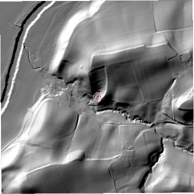 Shaded relief map of the ground around WR158NN, computed from Environment Agency LiDAR. The ground here sits at about 60 m above sea level and falls 52 m across the surrounding 800 m. Surface water reaching this point runs off ground lying to the north-north-east, 39.4 m higher.