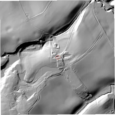 Shaded relief map of the ground around WR158RW, computed from Environment Agency LiDAR. The ground here sits at about 108 m above sea level and falls 38 m across the surrounding 800 m. Surface water reaching this point runs off ground lying to the south-west, 5.1 m higher.