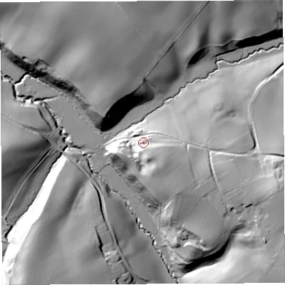 Shaded relief map of the ground around WR158RY, computed from Environment Agency LiDAR. The ground here sits at about 106 m above sea level and falls 37 m across the surrounding 800 m. Surface water reaching this point runs off ground lying to the south-south-east, 15.0 m higher.