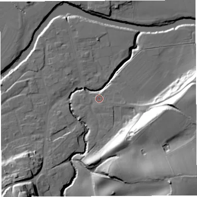 Shaded relief map of the ground around WR158SF, computed from Environment Agency LiDAR. The ground here sits at about 55 m above sea level and falls 39 m across the surrounding 800 m. Surface water reaching this point runs off ground lying to the south-south-east, 16.5 m higher.