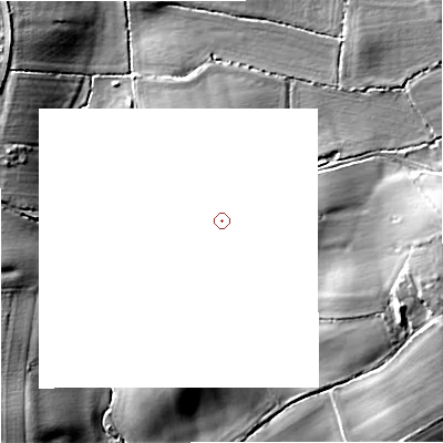 Shaded relief map of the ground around WR52NT, computed from Environment Agency LiDAR. and falls 11 m across the surrounding 800 m.