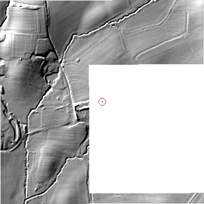 Shaded relief map of the ground around WR53LF, computed from Environment Agency LiDAR. and falls 15 m across the surrounding 800 m.