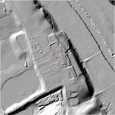 Shaded relief map of the ground around WR66NJ, computed from Environment Agency LiDAR. The ground here sits at about 37 m above sea level and falls 31 m across the surrounding 800 m. Surface water reaching this point runs off ground lying to the south-south-west, 1.7 m higher.