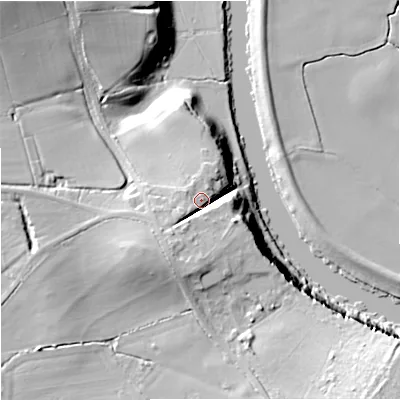Shaded relief map of the ground around WR80AD, computed from Environment Agency LiDAR. The ground here sits at about 26 m above sea level and falls 28 m across the surrounding 800 m. Surface water reaching this point runs off ground lying to the south-south-west, 8.5 m higher.