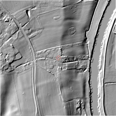 Shaded relief map of the ground around WR80BS, computed from Environment Agency LiDAR. The ground here sits at about 20 m above sea level and falls 15 m across the surrounding 800 m. Surface water reaching this point runs off ground lying to the south-south-west, 2.0 m higher.