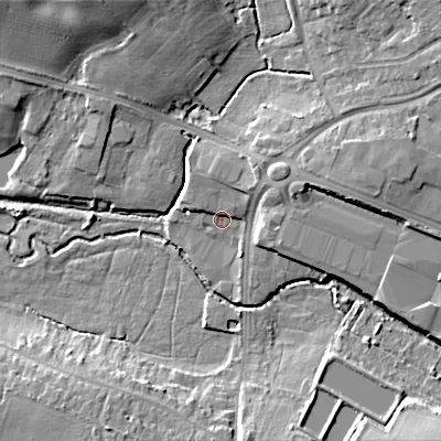 Shaded relief map of the ground around WS111SN, computed from Environment Agency LiDAR. The ground here sits at about 112 m above sea level and falls 14 m across the surrounding 800 m. Surface water reaching this point runs off ground lying to the north-east, 4.5 m higher.