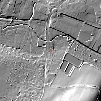 Shaded relief map of the ground around WS111ST, computed from Environment Agency LiDAR. The ground here sits at about 112 m above sea level and falls 31 m across the surrounding 800 m. Surface water reaching this point runs off ground lying to the south-south-east, 10.3 m higher.