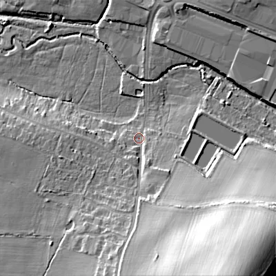 Shaded relief map of the ground around WS111SU, computed from Environment Agency LiDAR. The ground here sits at about 113 m above sea level and falls 38 m across the surrounding 800 m. Surface water reaching this point runs off ground lying to the south-south-east, 29.6 m higher.