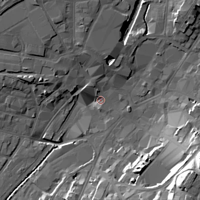 Shaded relief map of the ground around WS11ER, computed from Environment Agency LiDAR. The ground here sits at about 119 m above sea level and falls 39 m across the surrounding 800 m. Surface water reaching this point runs off ground lying to the south-east, 36.3 m higher.
