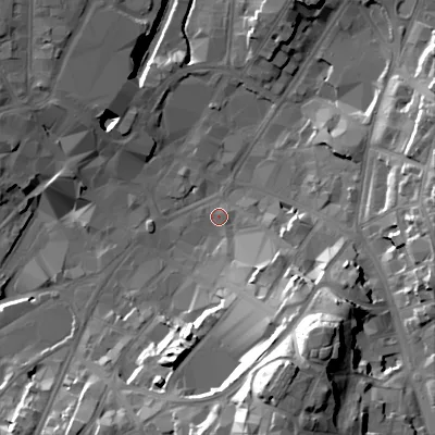 Shaded relief map of the ground around WS11PY, computed from Environment Agency LiDAR. The ground here sits at about 121 m above sea level and falls 38 m across the surrounding 800 m. Surface water reaching this point runs off ground lying to the south-east, 10.0 m higher.