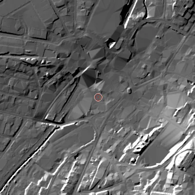 Shaded relief map of the ground around WS11YT, computed from Environment Agency LiDAR. The ground here sits at about 118 m above sea level and falls 39 m across the surrounding 800 m. Surface water reaching this point runs off ground lying to the south-east, 35.9 m higher.