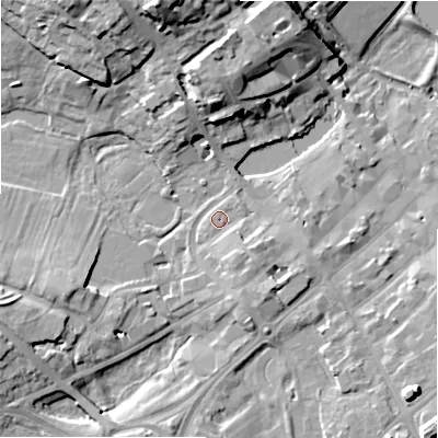Shaded relief map of the ground around WS136TU, computed from Environment Agency LiDAR. The ground here sits at about 81 m above sea level and falls 20 m across the surrounding 800 m. Surface water reaching this point runs off ground lying to the south-south-east, 4.2 m higher.
